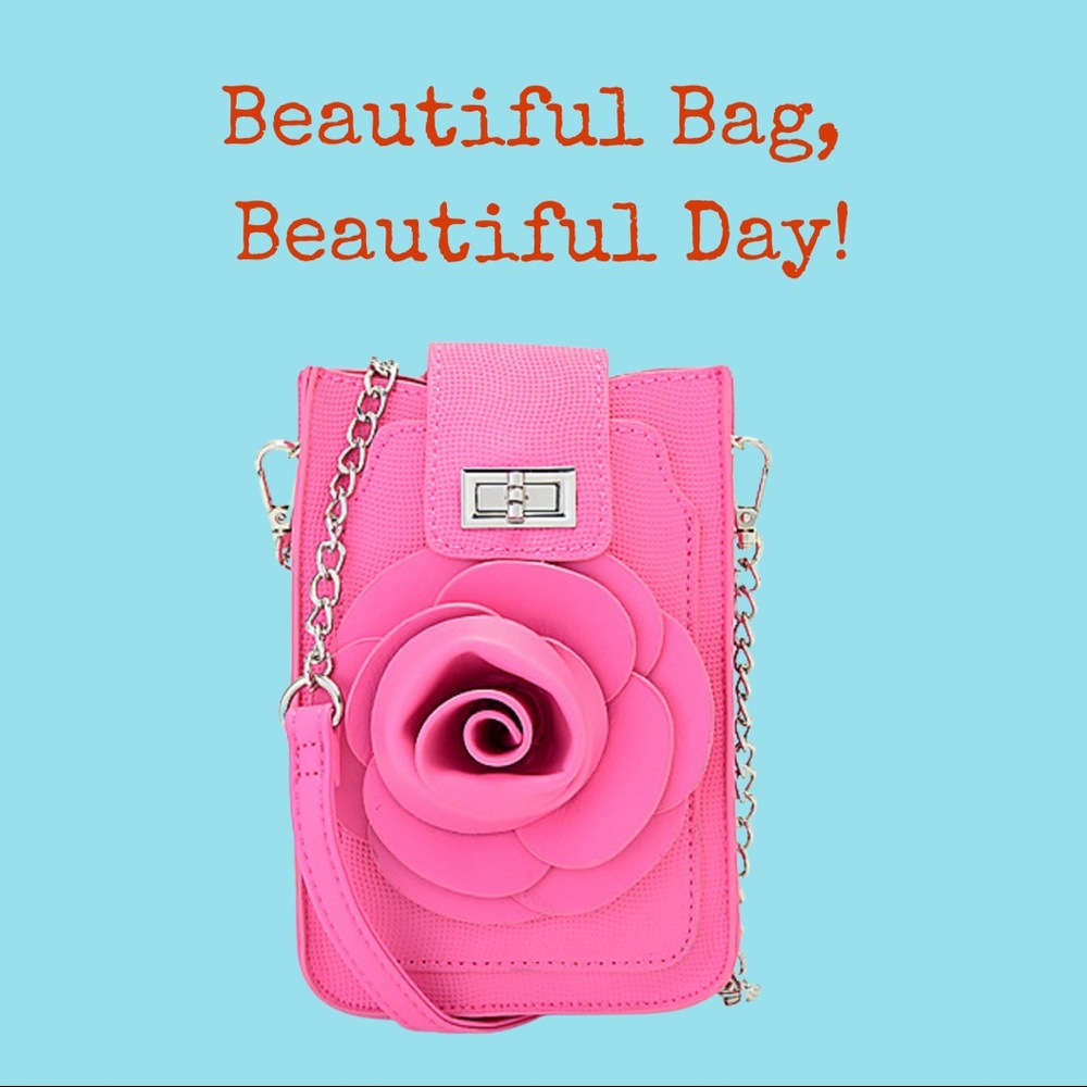 NWOT Kate & Mallory Faux Leather 3D Flower Cell Phone Carrier Bag